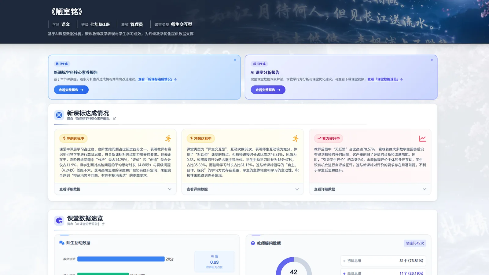 AI 课堂分析报告（单课）界面截图